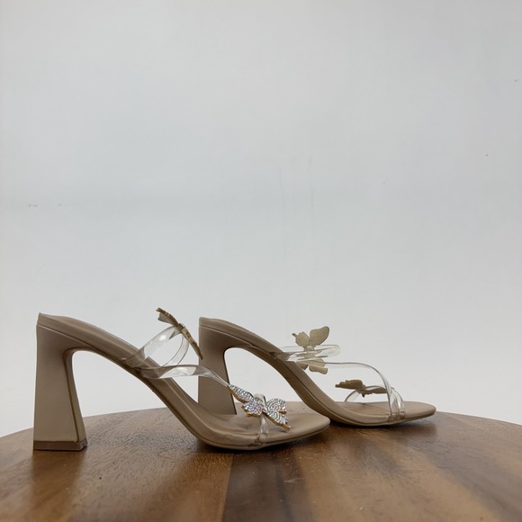 Abound Shoes - New Womens Abound Kimora Clear Strappy Crystal Butterfly Heeled Sandals Size 8 M